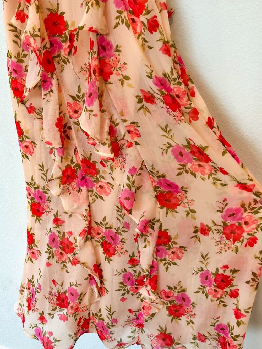 NWT Old Navy Pink Floral Off Shoulder Ruffle Chiffon Maxi Dress Wedding Guest 8 - Picture 3 of 10